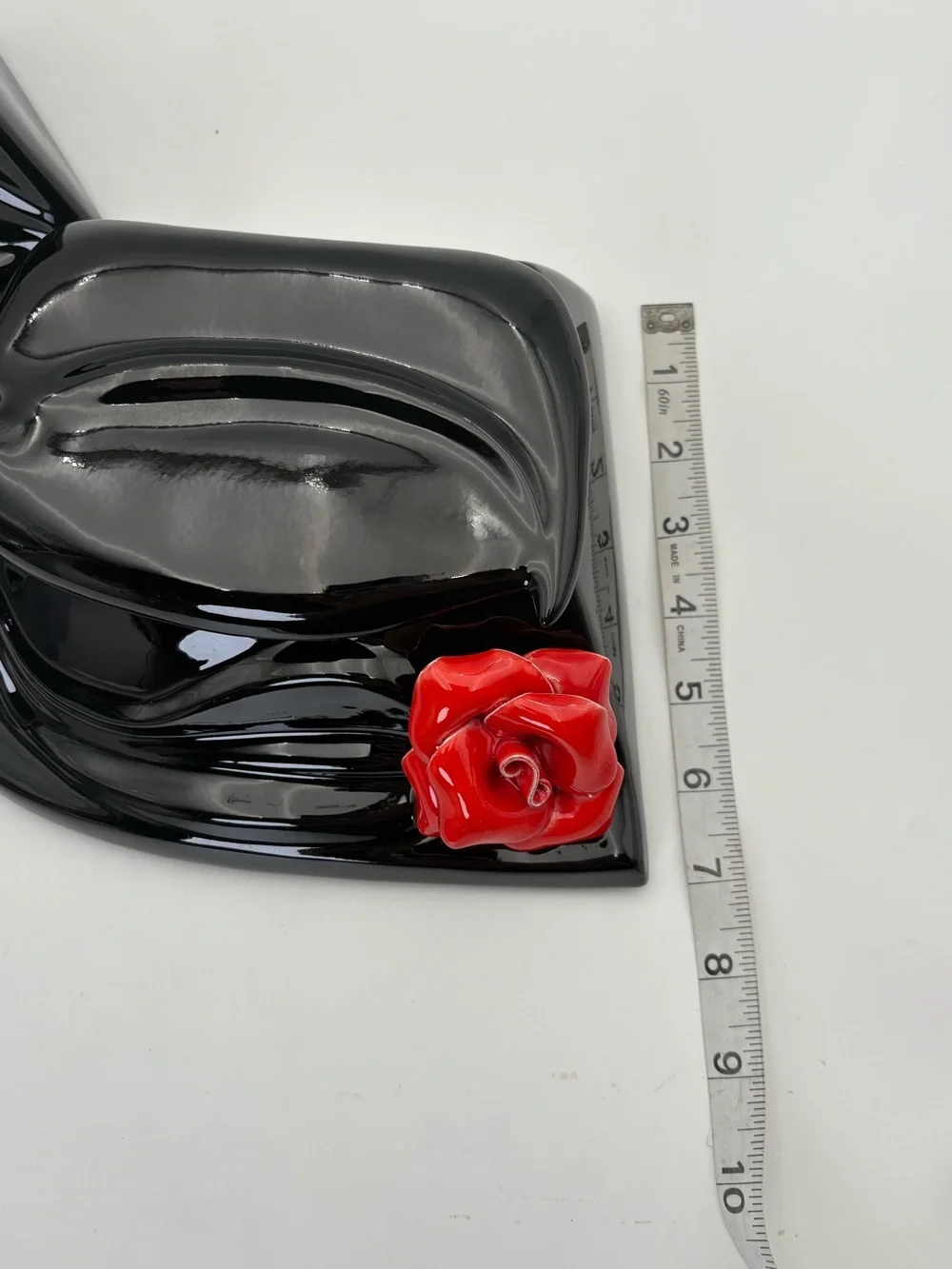 Art Deco Style Black Ceramic and Red Rose Lidded Box and Open Container
